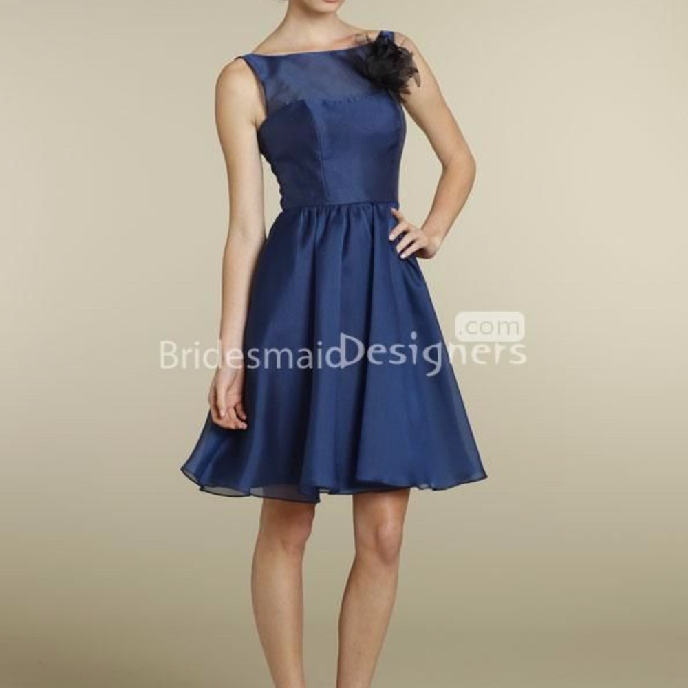Jim Hjelm NAVY BLUE BATEAU NECK COCKTAIL DRESS